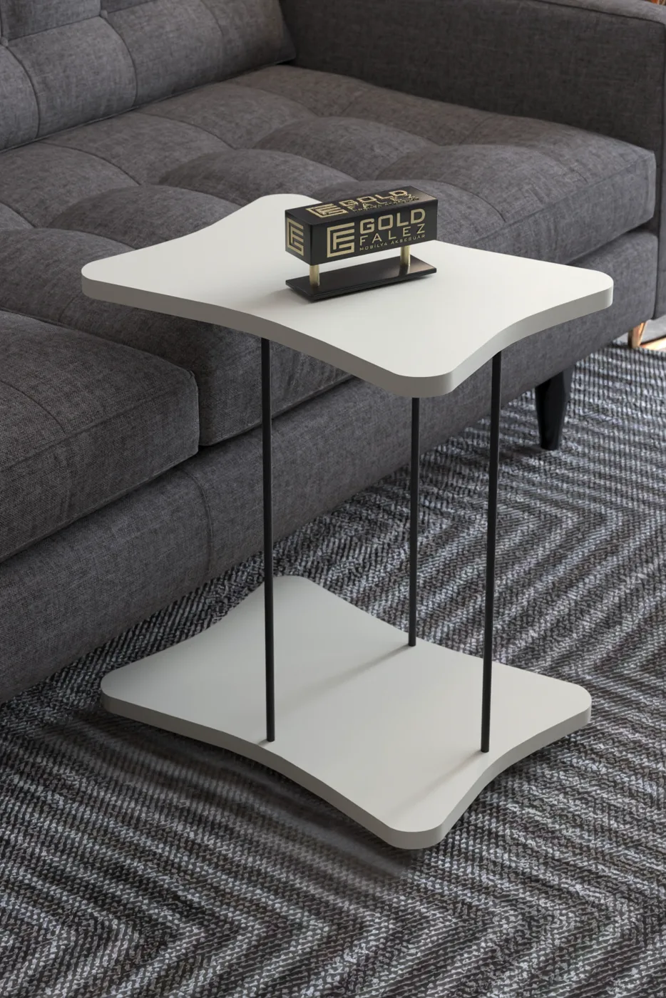Rectangular Rolling Side Table - Cream