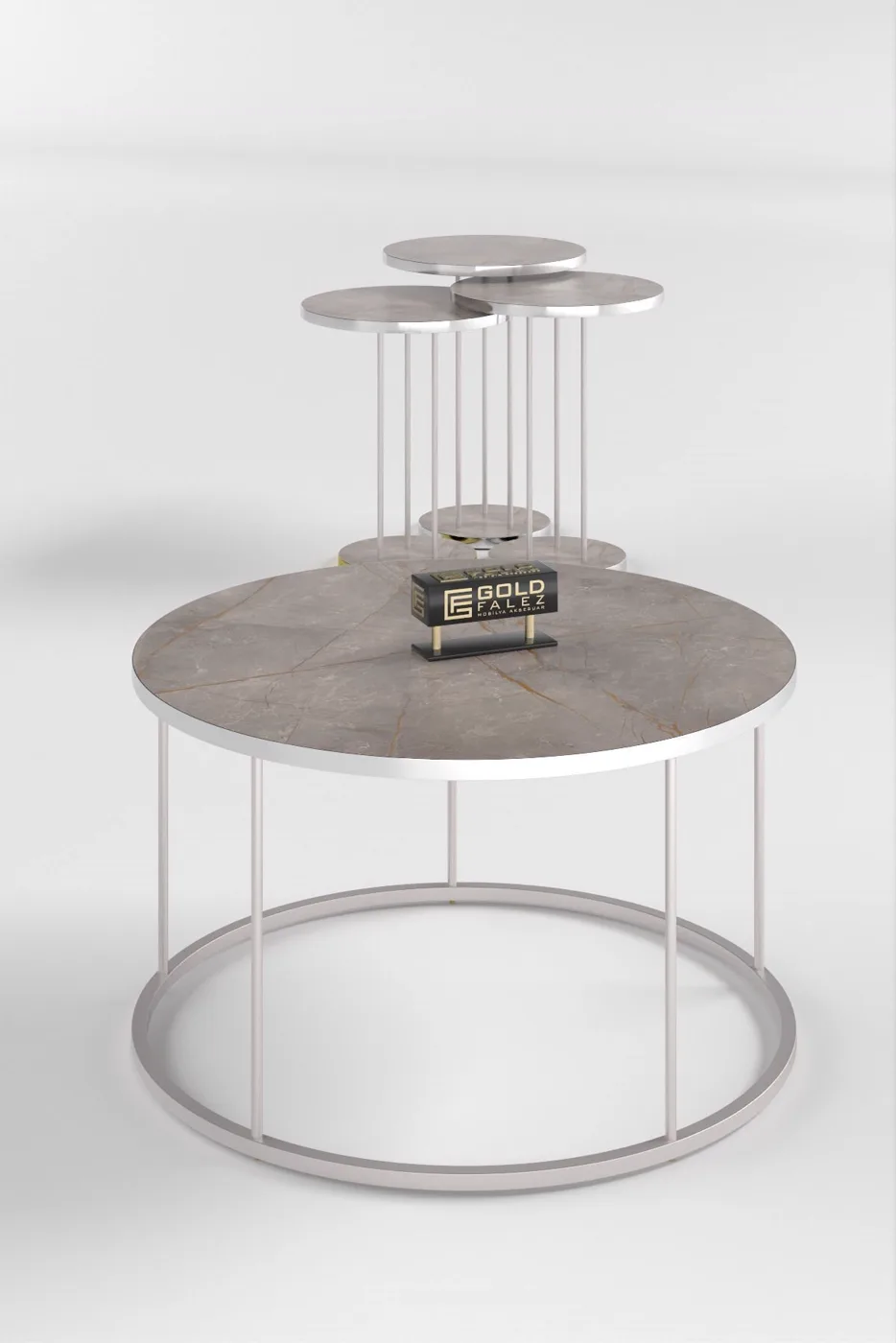 Terra Gold Round Coffee & Nesting Table Set - Silver Gordion