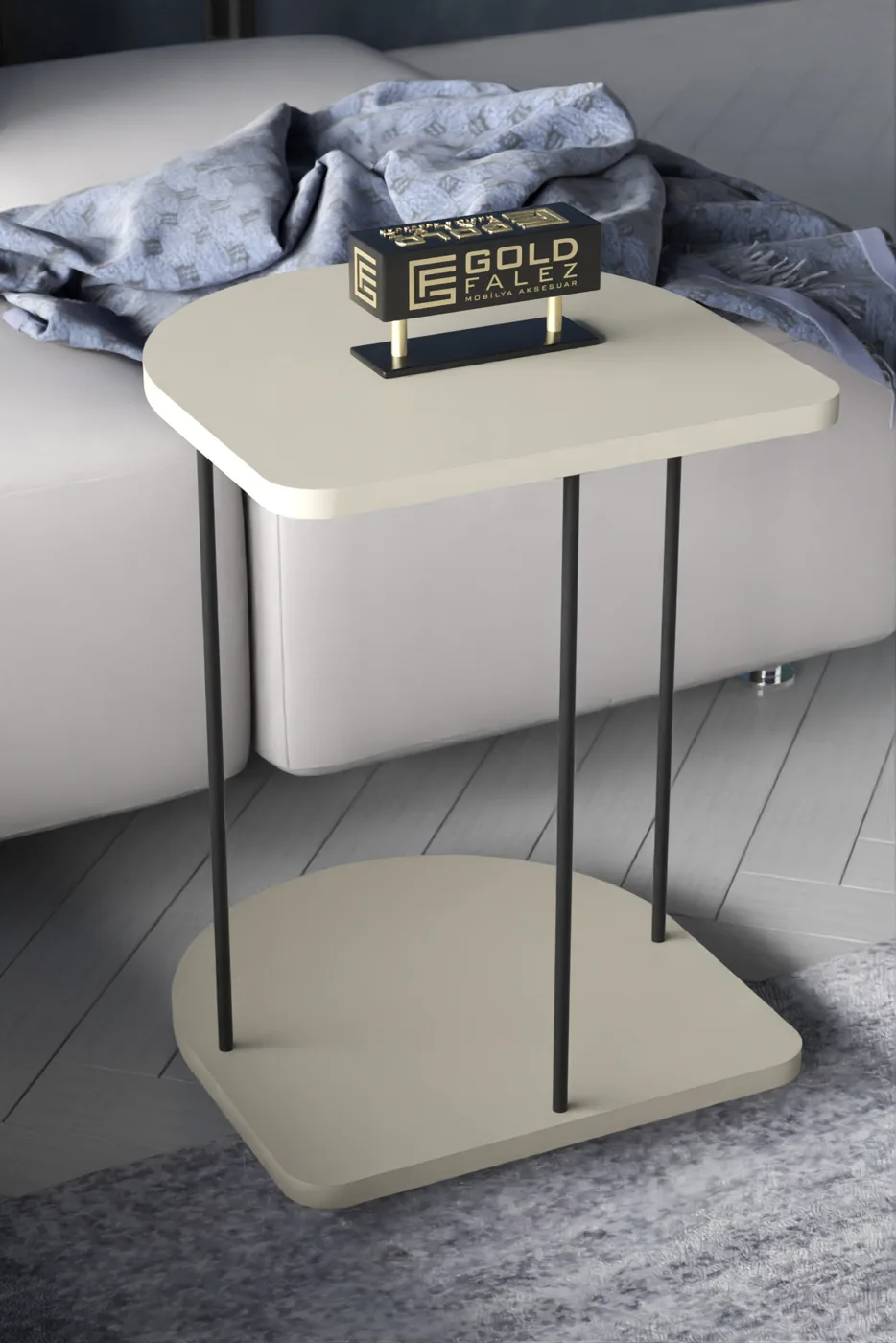 Oval Rolling Side Table - Cream
