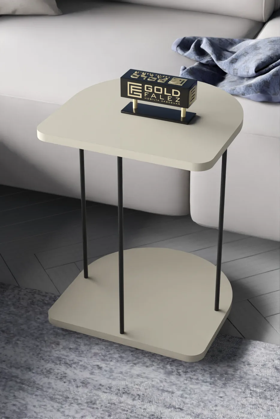 Oval Rolling Side Table - Cream