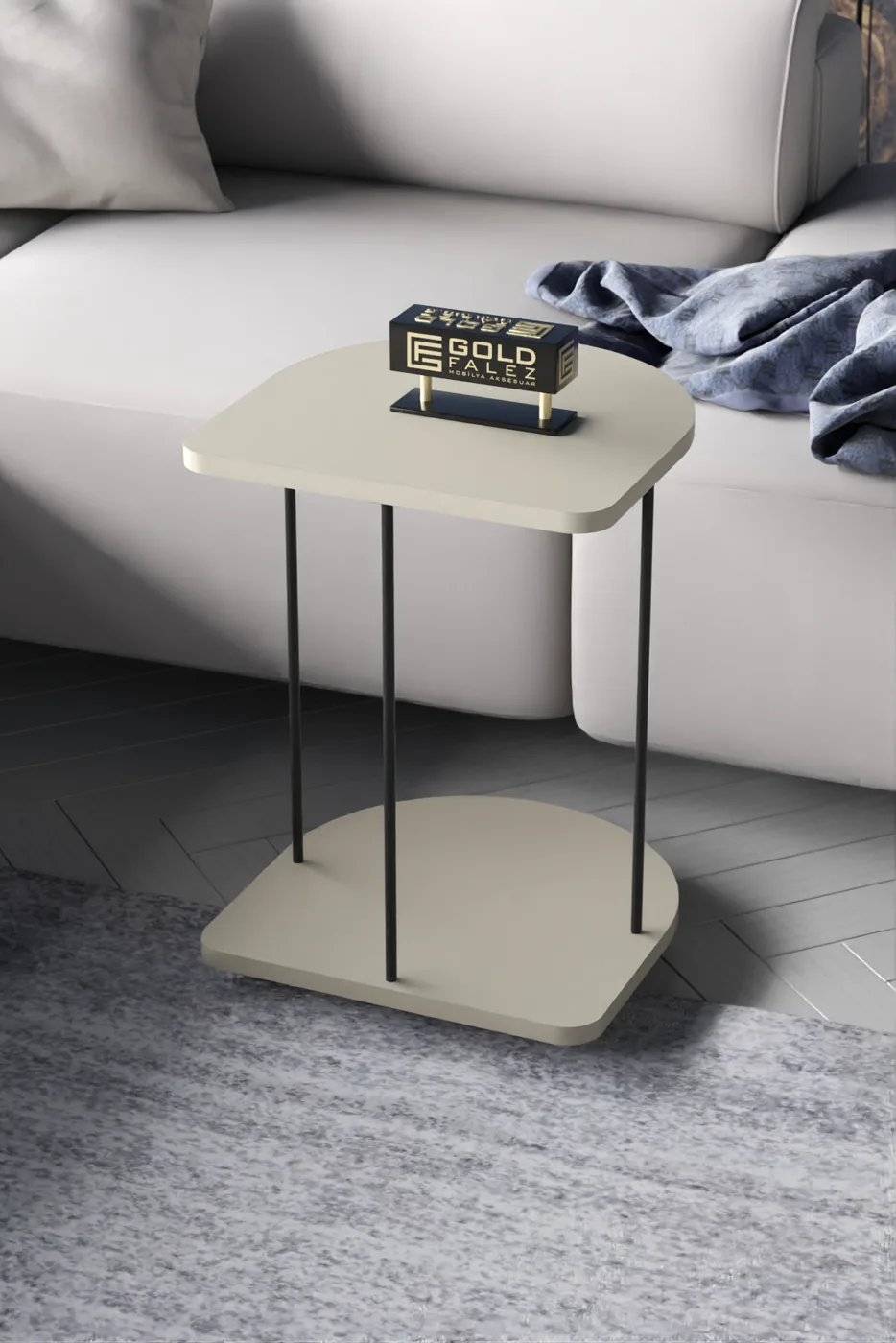 Oval Rolling Side Table - Cream