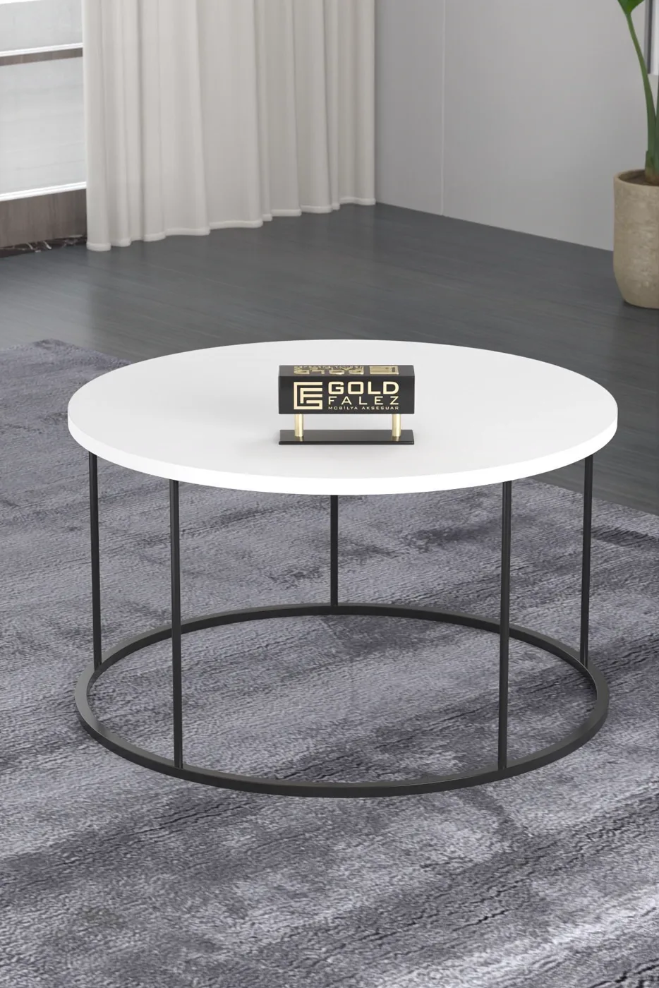 Terra Round Coffee Table Black Metal Legs - White