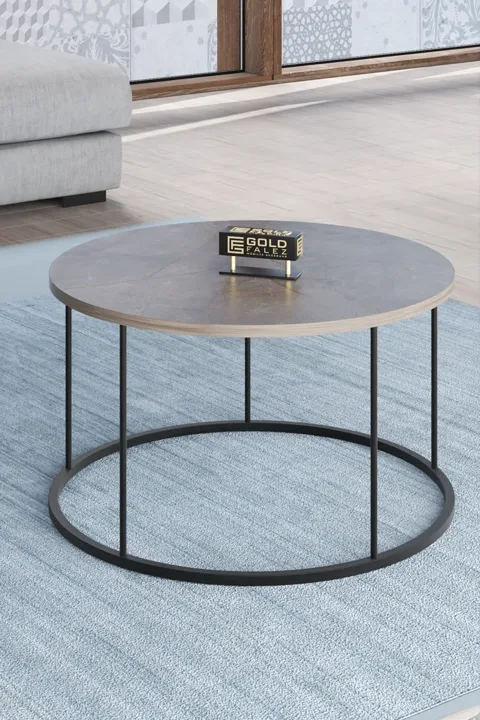 Terra Round Coffee Table Black Metal Legs - Gordion