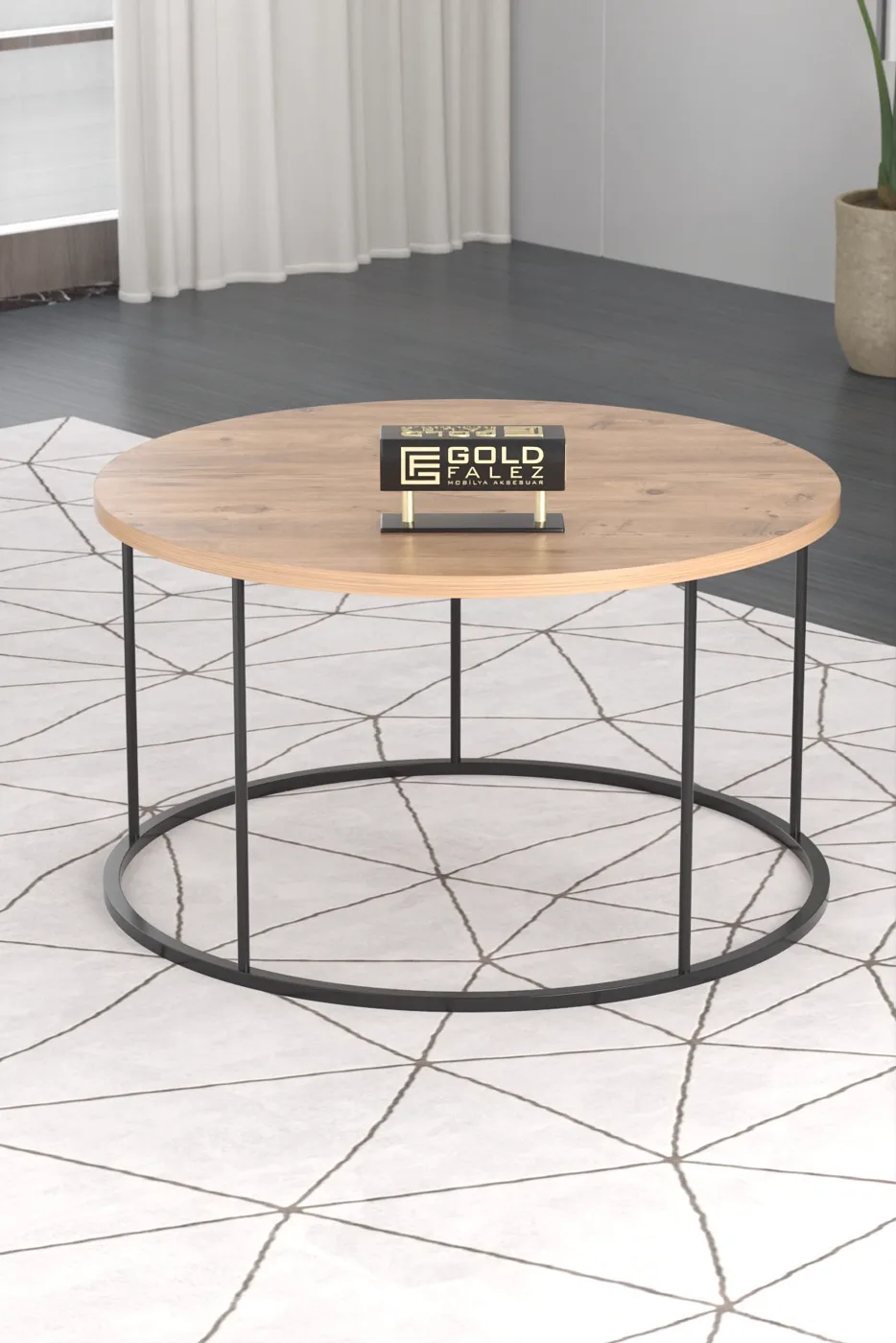 Terra Round Coffee Table Black Metal Legs - Atlantic Pine