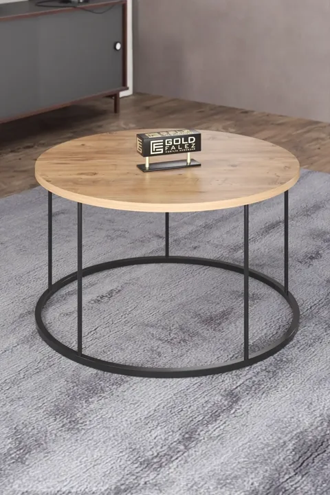 Terra Round Coffee Table Black Metal Legs - Atlantic Pine