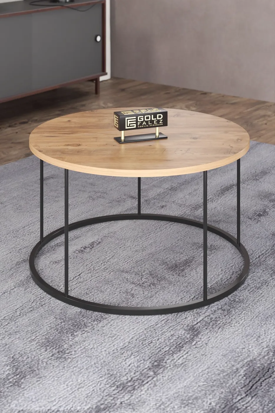 Terra Round Coffee Table Black Metal Legs - Atlantic Pine