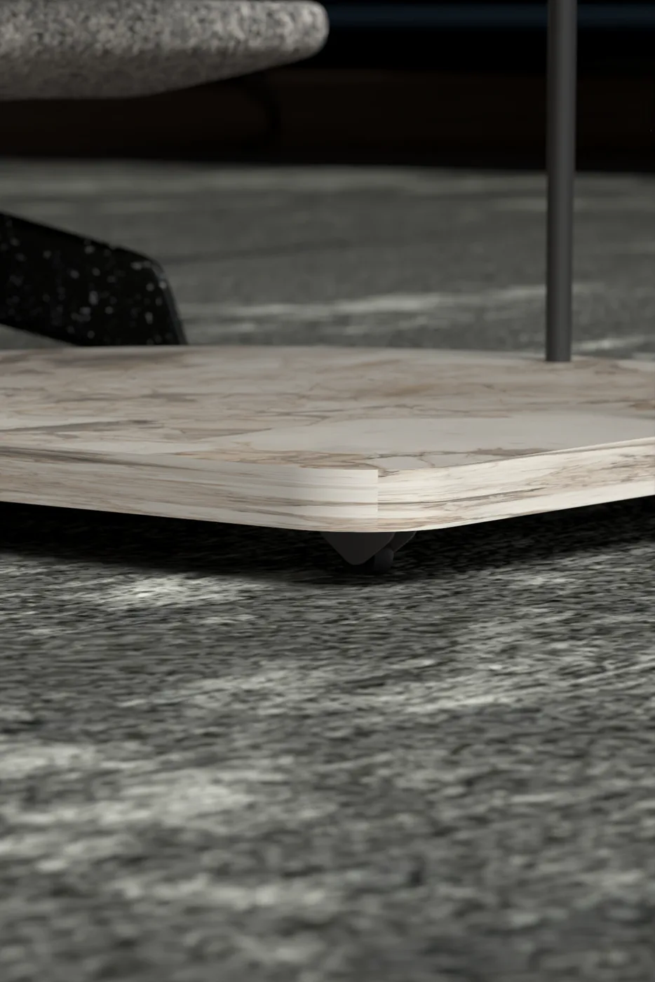 Oval Rolling Side Table - White Marble Effect