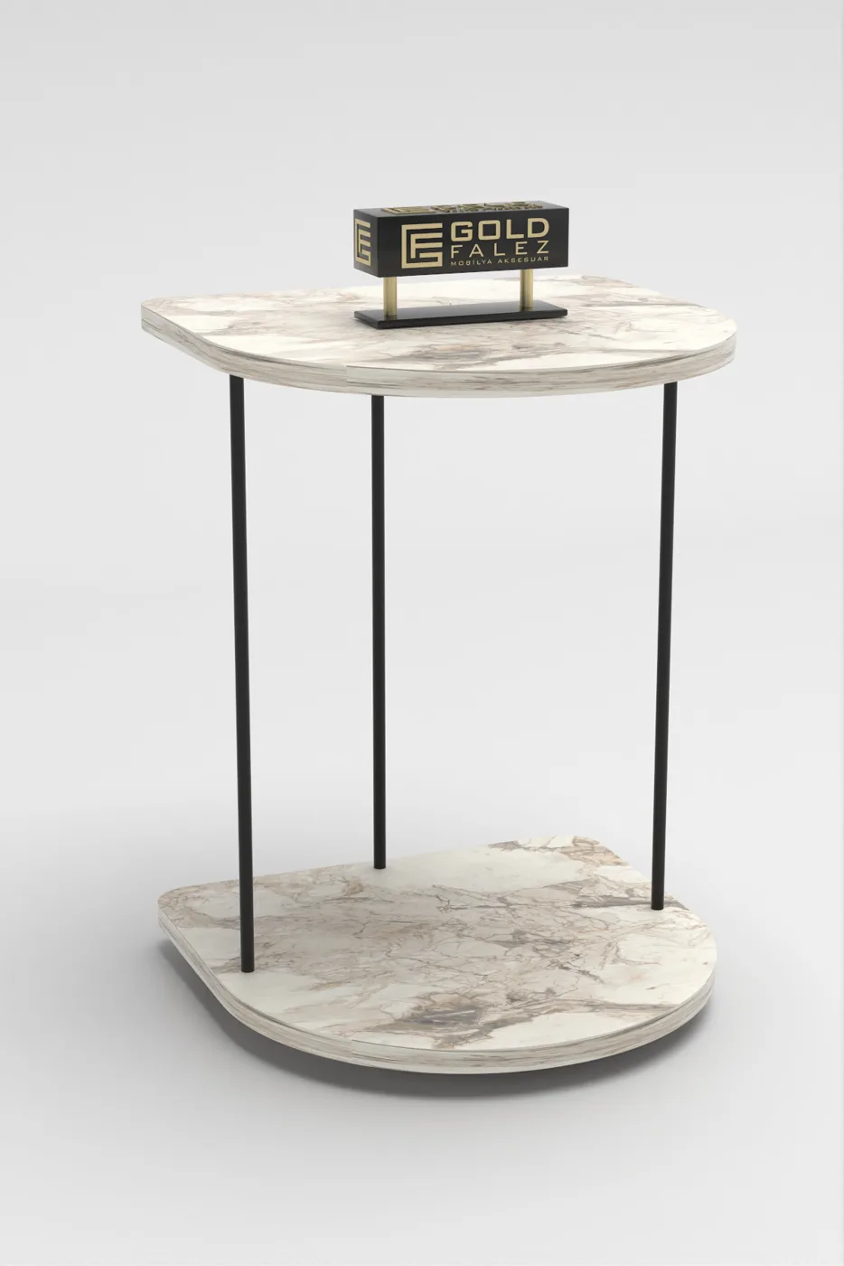 Oval Rolling Side Table - White Marble Effect