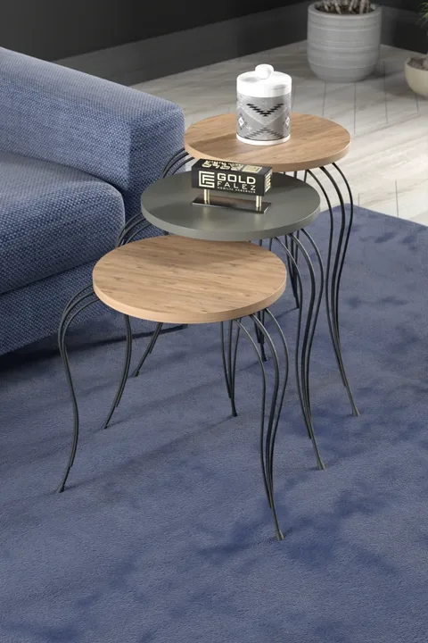Lukens 3-Piece Round Nesting Table Set Metal Legs - Anthracite