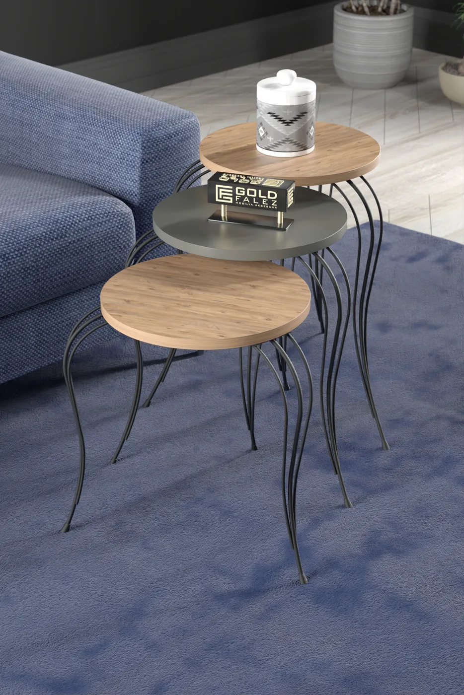 Lukens 3-Piece Round Nesting Table Set Metal Legs - Anthracite