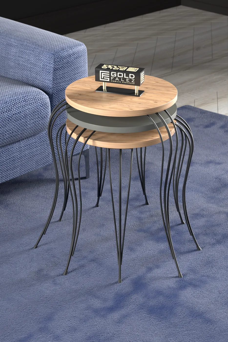 Lukens 3-Piece Round Nesting Table Set Metal Legs - Anthracite