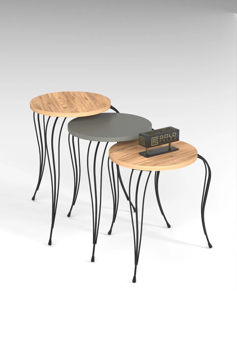 Lukens 3-Piece Round Nesting Table Set Metal Legs - Anthracite