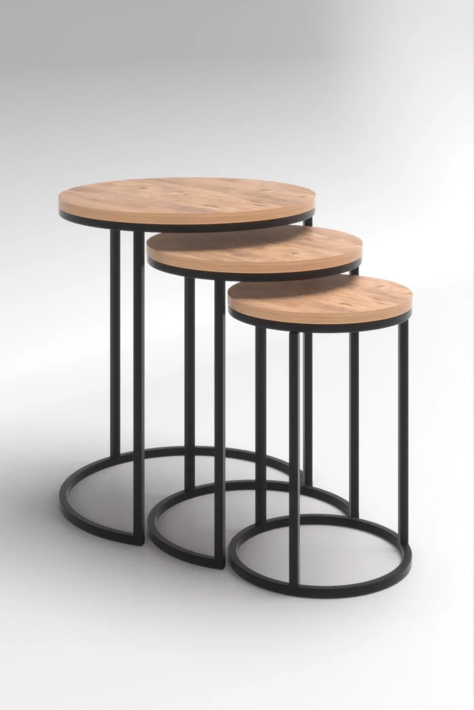 C 3-Piece Round Nesting Table Set - Atlantic Pine