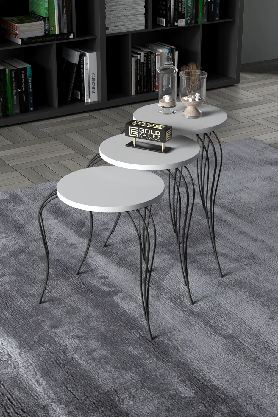 Lukens 3-Piece Round Nesting Table Set Metal Legs - White