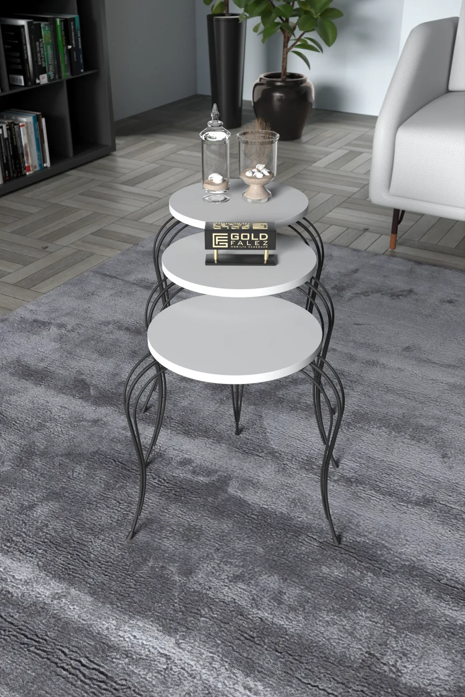 Lukens 3-Piece Round Nesting Table Set Metal Legs - White