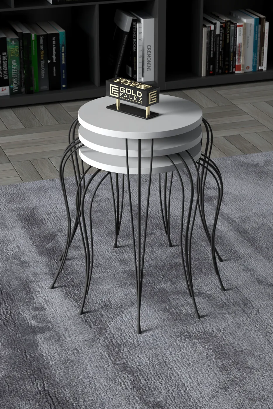 Lukens 3-Piece Round Nesting Table Set Metal Legs - White