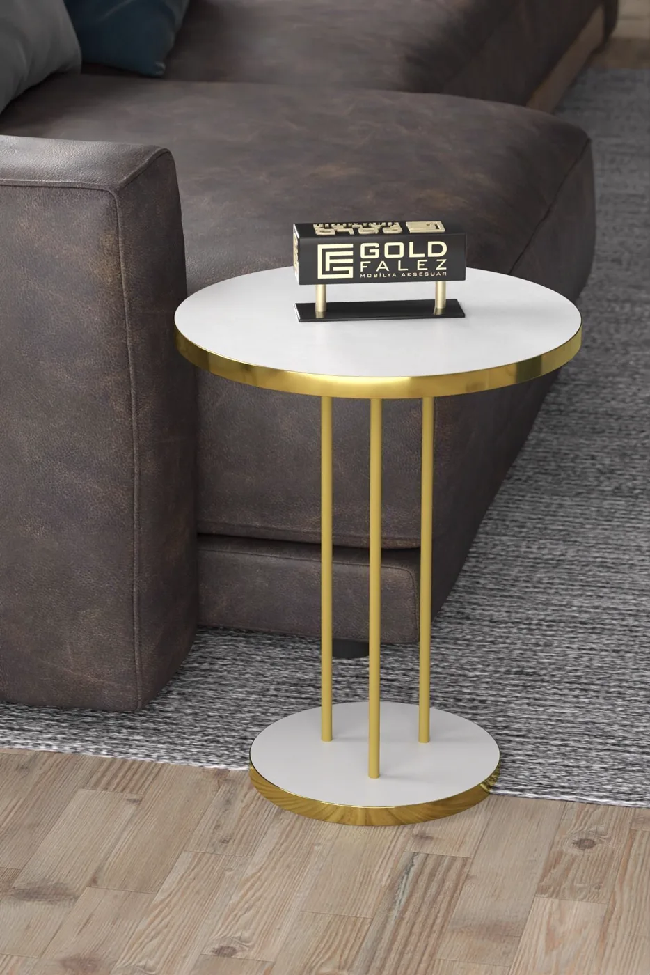Terra Gold Runder Couchtisch & Satztisch-Set - Gold Weiß