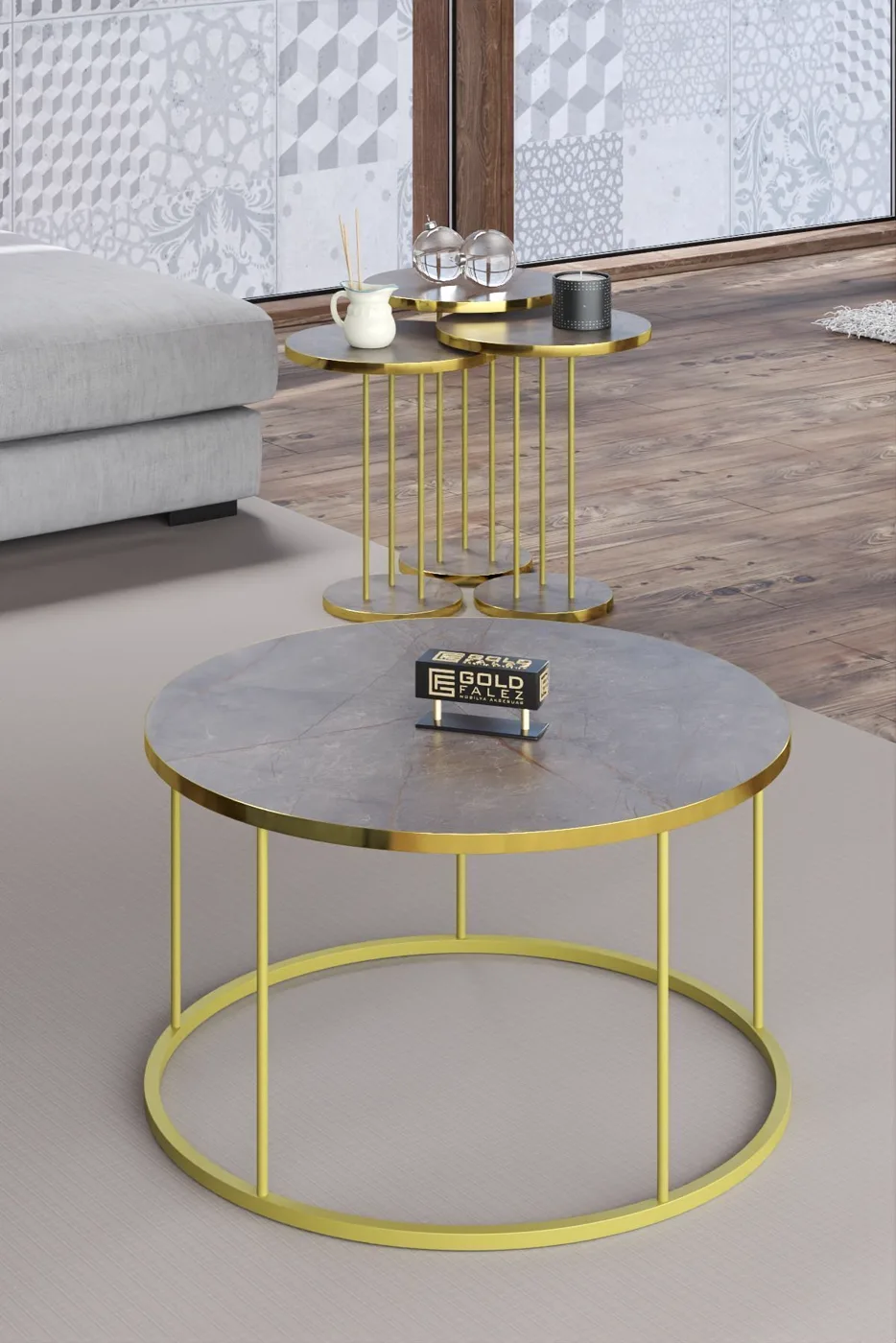 Terra Gold Round Coffee & Nesting Table Set - Gordion