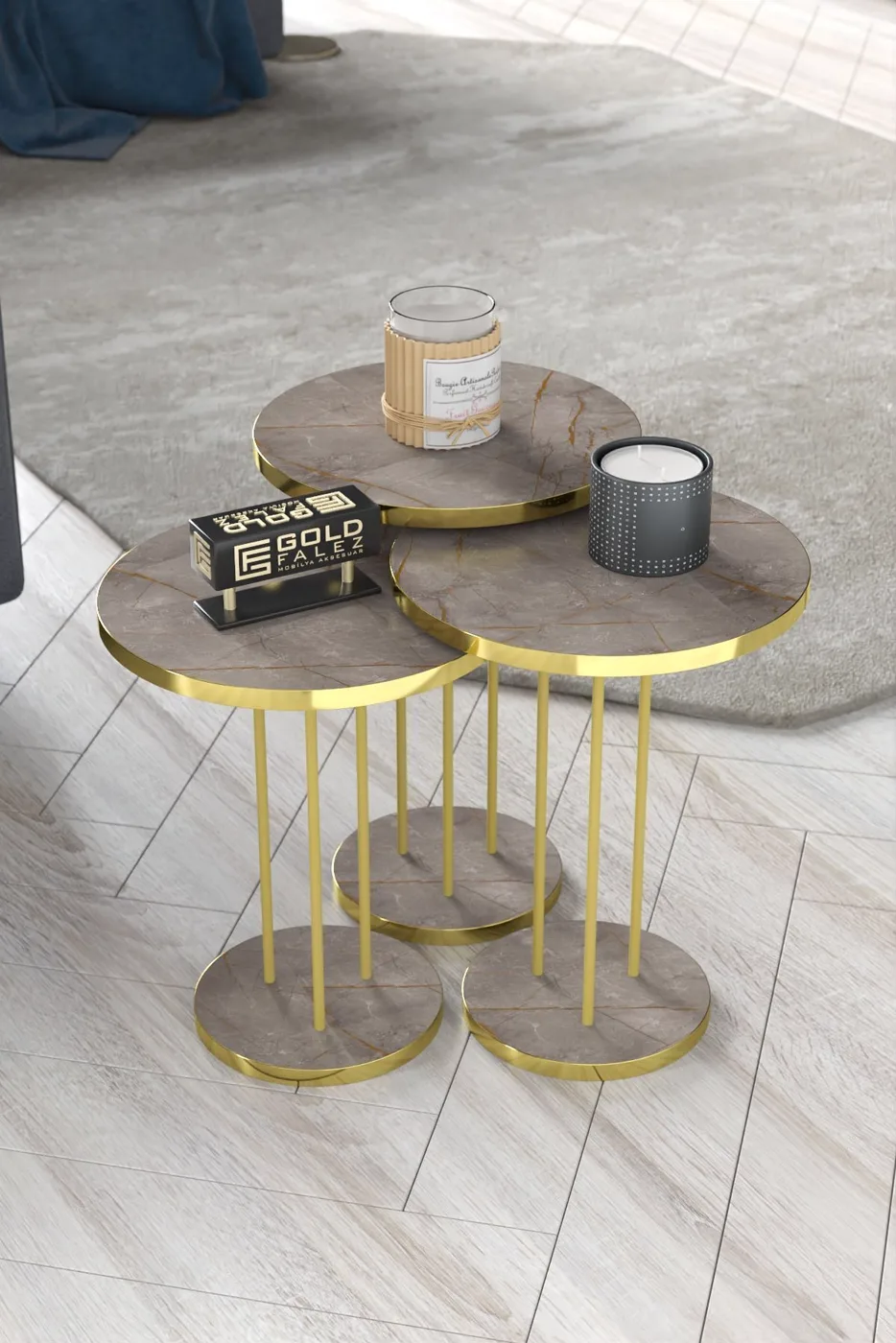 Terra Gold Round Coffee & Nesting Table Set - Gordion