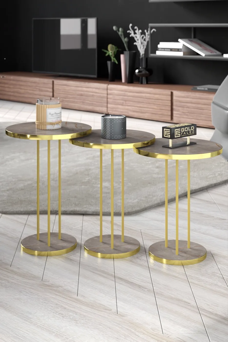 Terra Gold Round Coffee & Nesting Table Set - Gordion