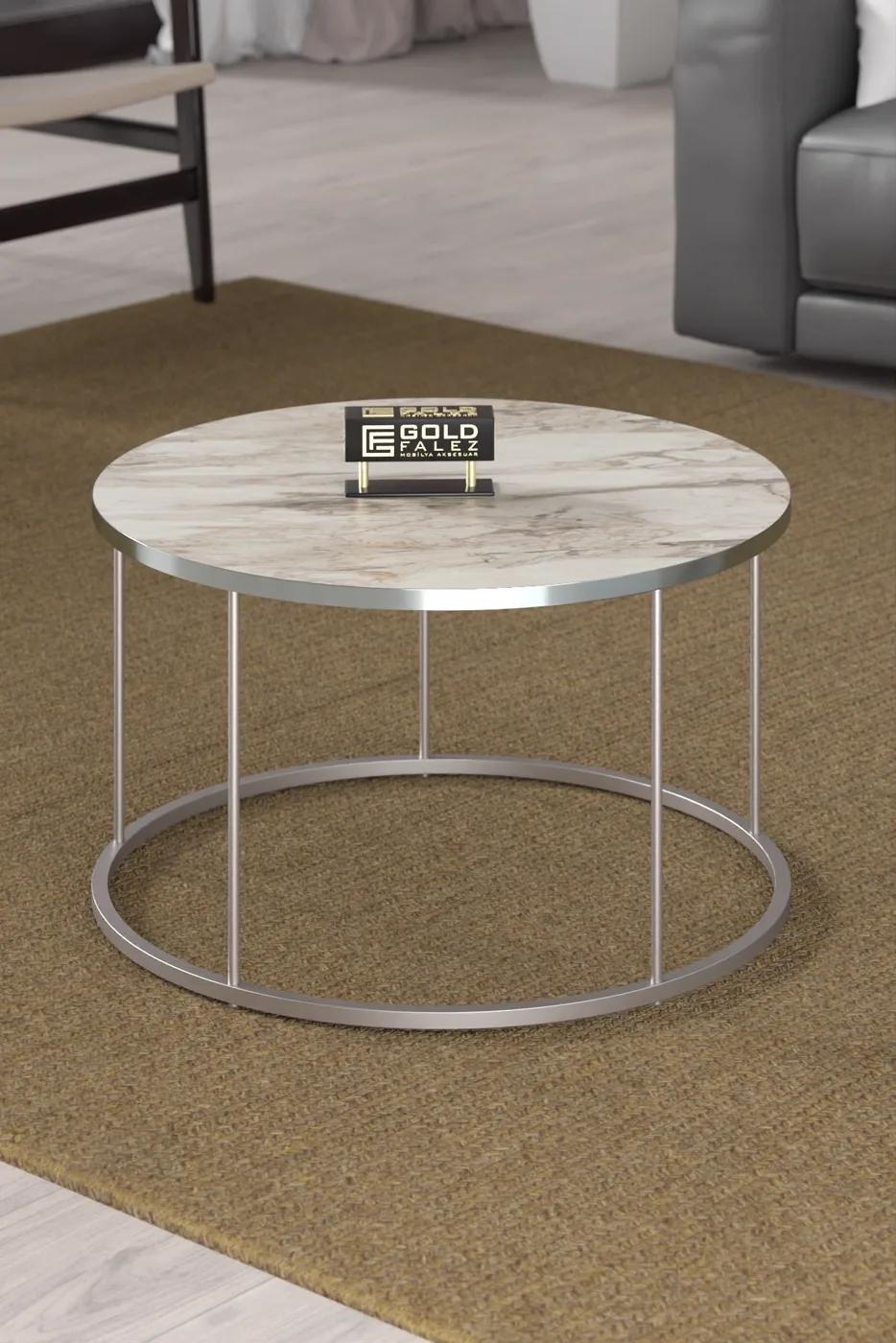Terra Gold Runder Couchtisch & Satztisch-Set - Silber Efes