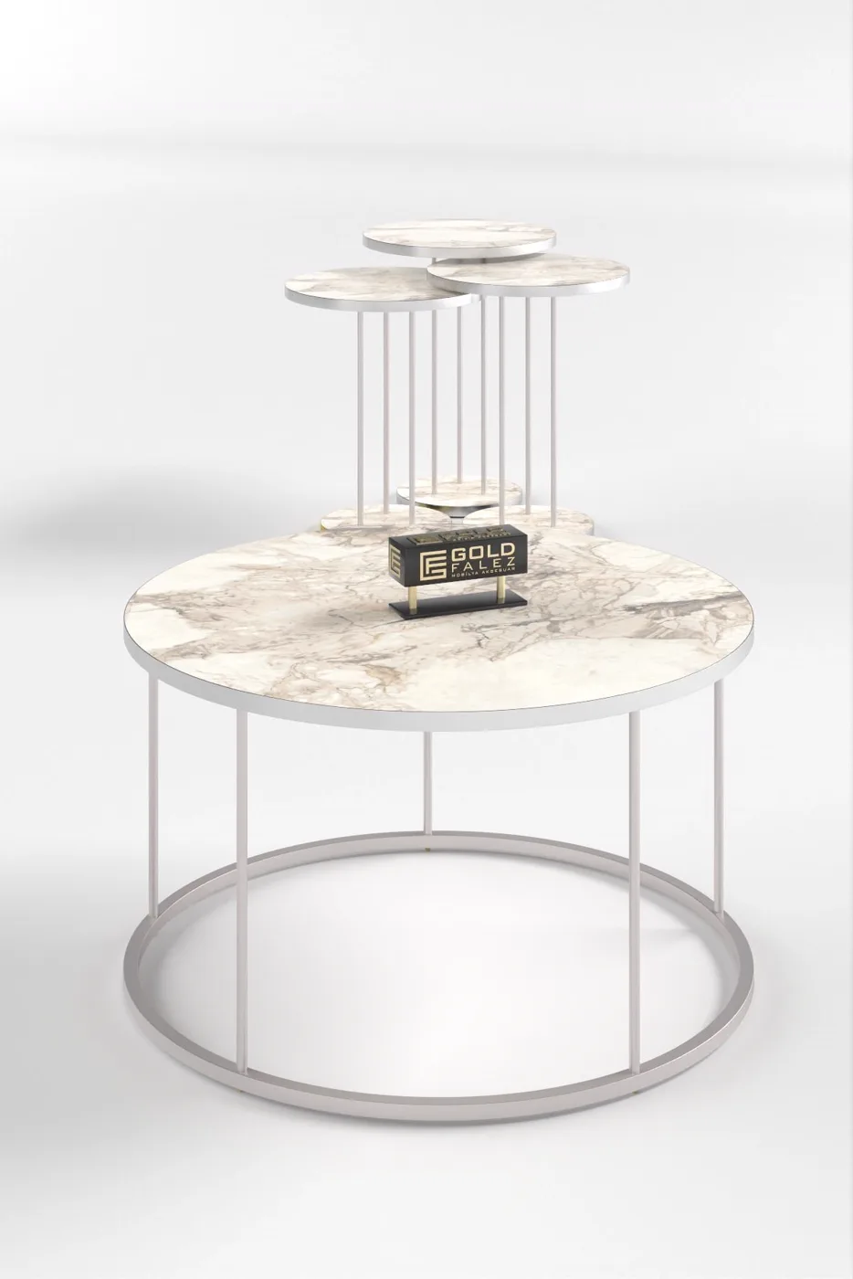 Terra Gold Runder Couchtisch & Satztisch-Set - Silber Efes