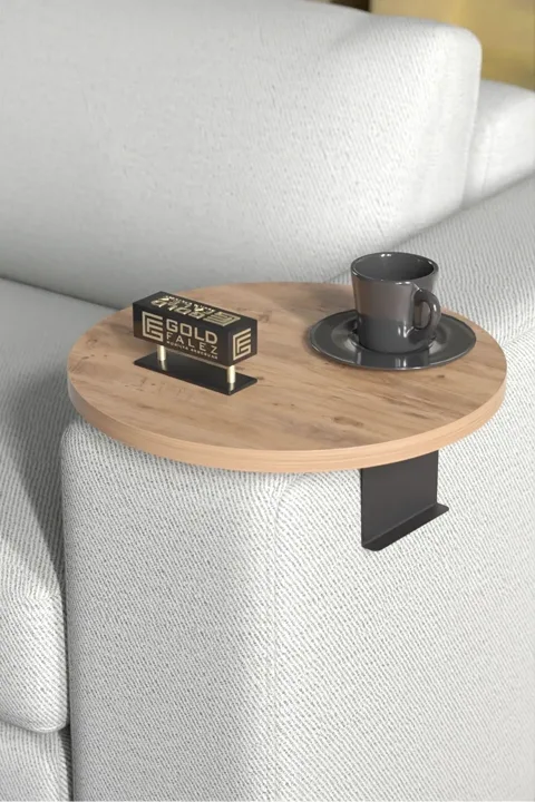 Ilkal Adjustable Metal Leg Round Tray Side Table - Walnut