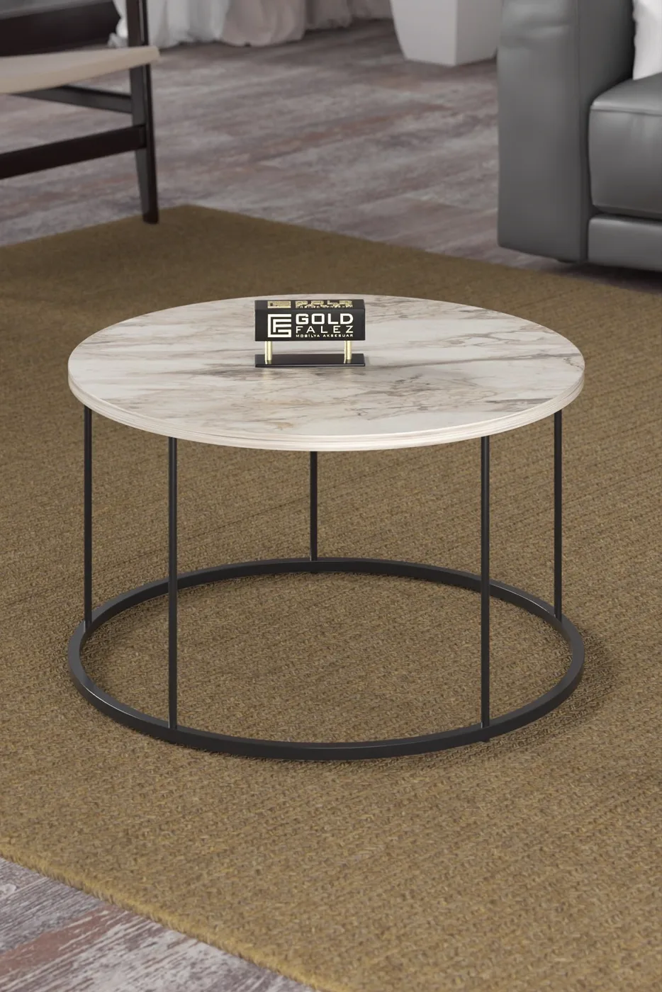 Terra Round Coffee & Nesting Table Set Black Metal Legs - Efes