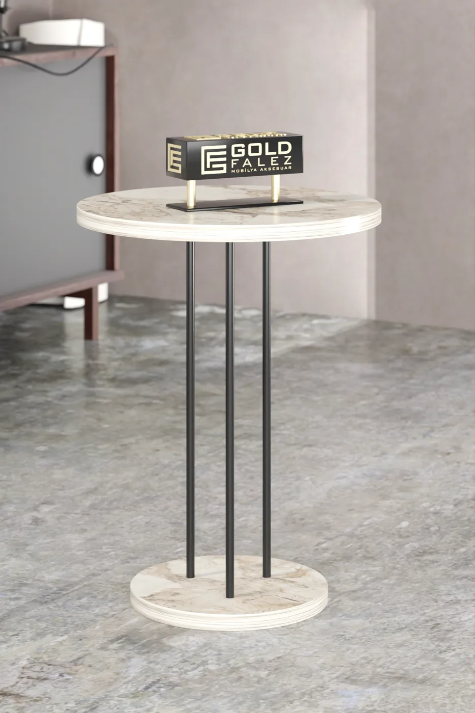 Terra Round Coffee & Nesting Table Set Black Metal Legs - Efes