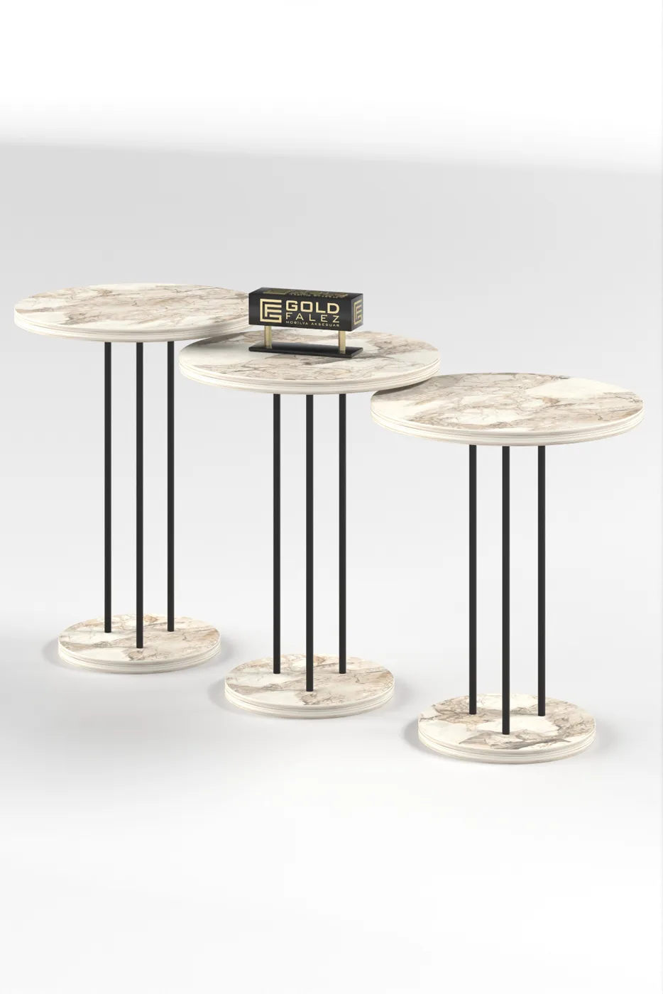 Terra Round Coffee & Nesting Table Set Black Metal Legs - Efes