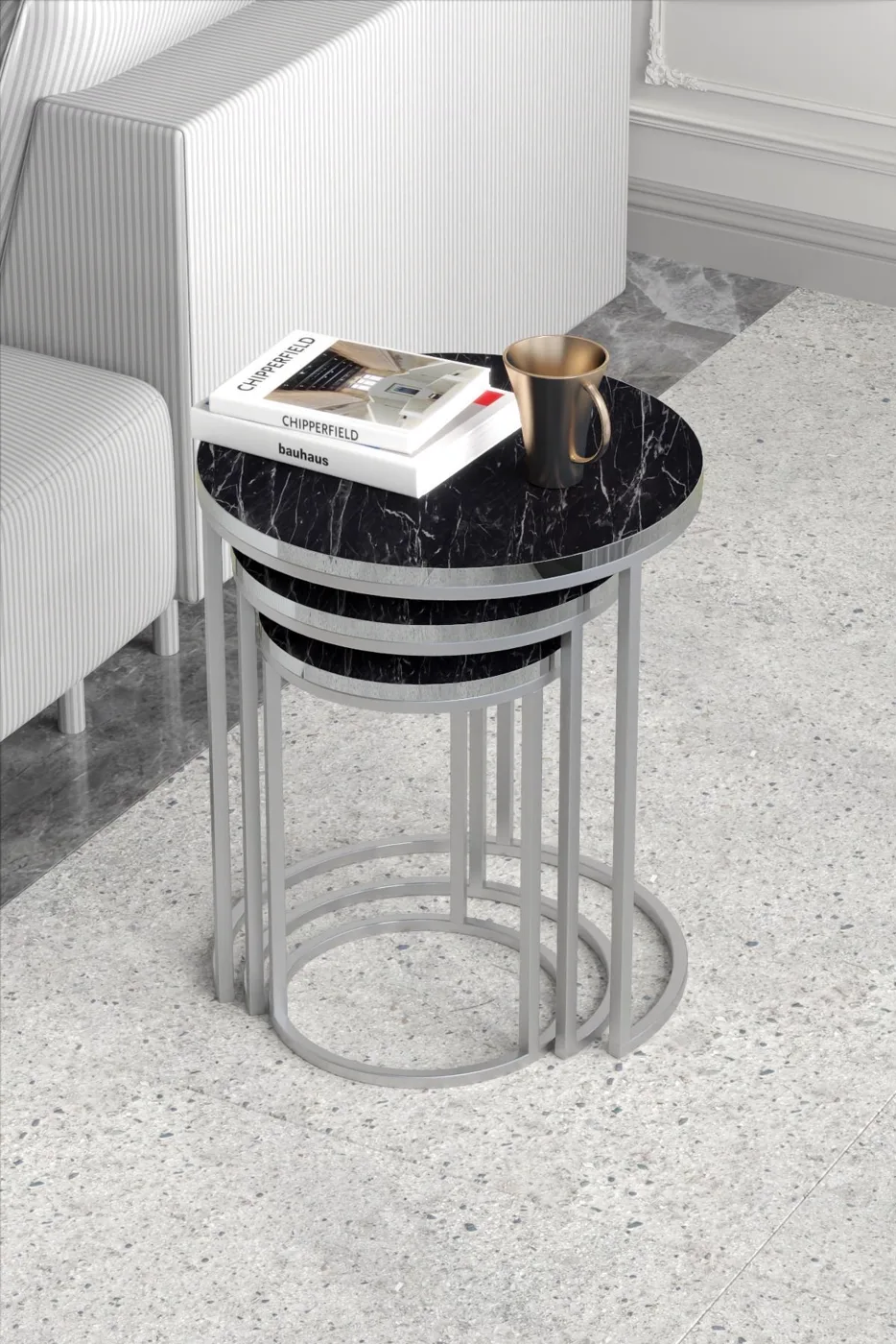 C 3-Piece Round Nesting Table Set - Silver Bendir
