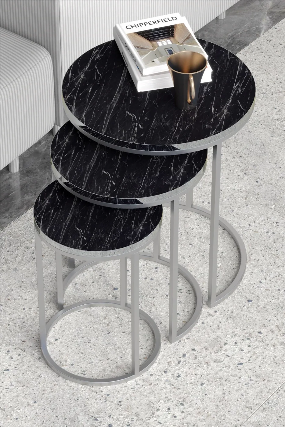 C 3-Piece Round Nesting Table Set - Silver Bendir