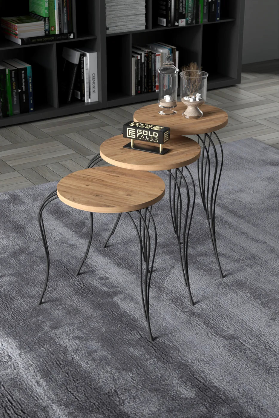 Lukens 3-Piece Round Nesting Table Set Metal Legs - Atlantic Pine