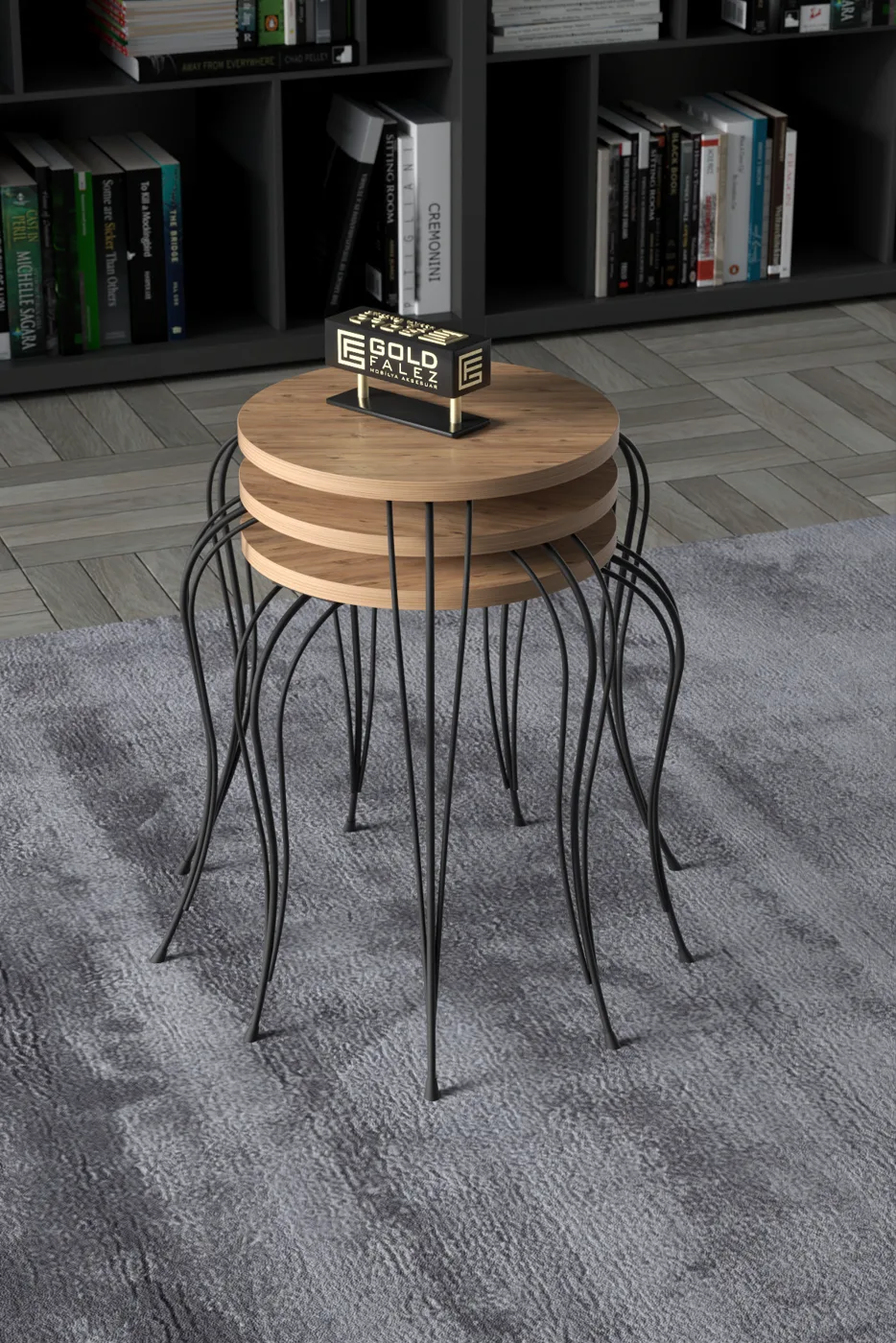 Lukens 3-Piece Round Nesting Table Set Metal Legs - Atlantic Pine