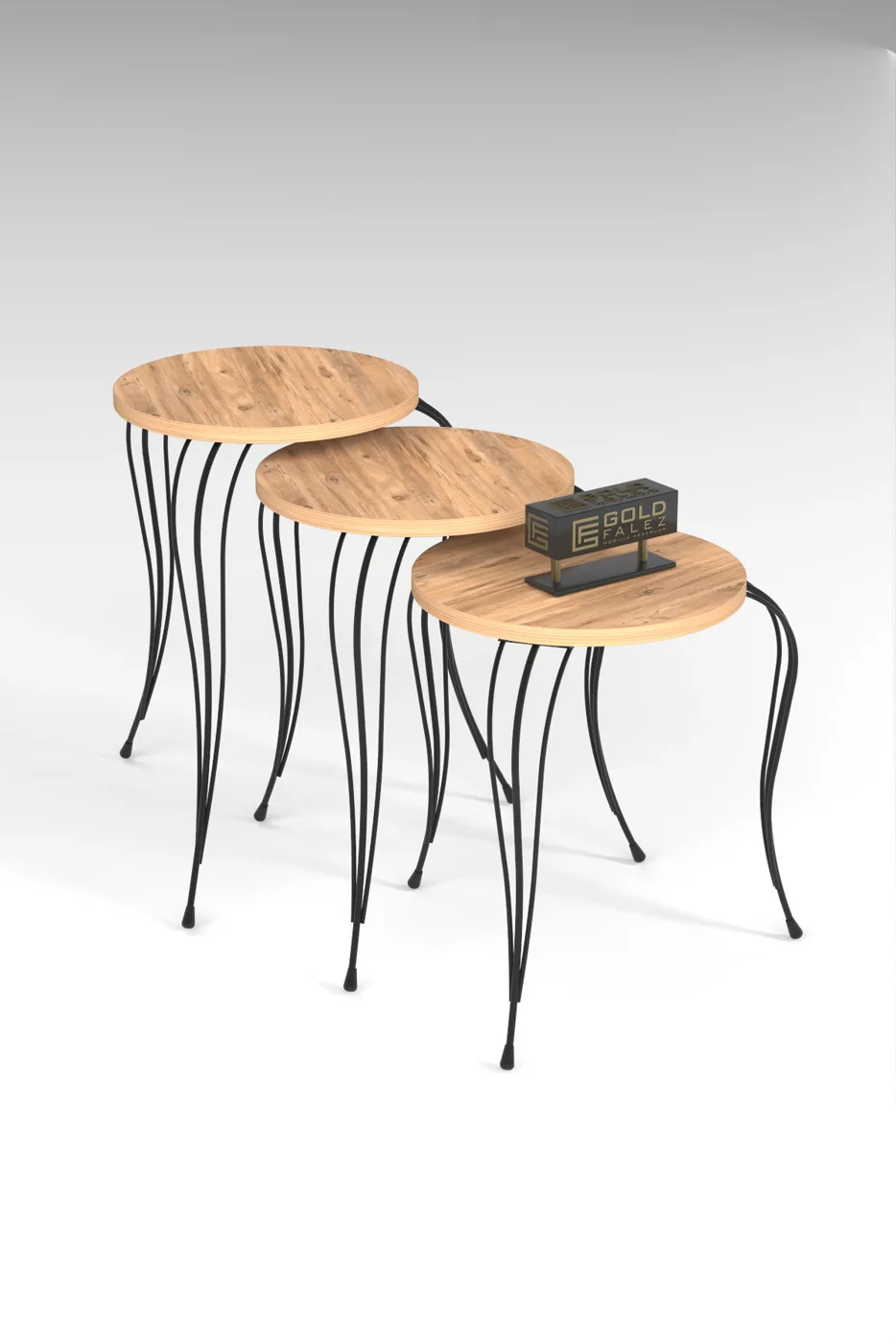 Lukens 3-Piece Round Nesting Table Set Metal Legs - Atlantic Pine