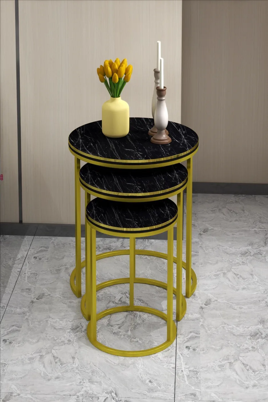 C 3-Piece Round Nesting Table Set - Bendir Two-Tone