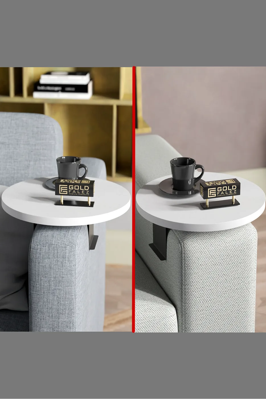 Adjustable Metal Leg Round Tray Side Table - White