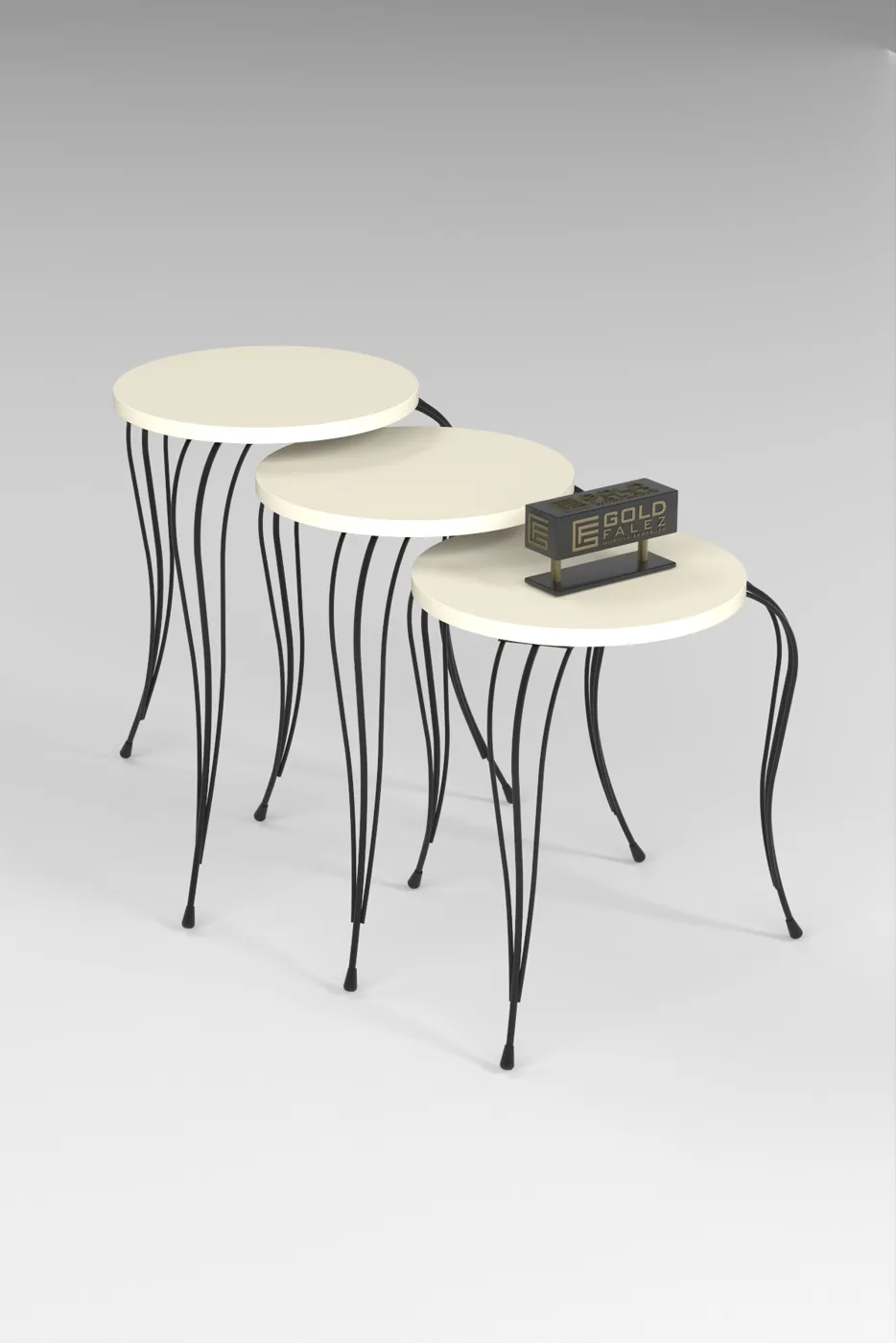 Lukens 3-Piece Round Nesting Table Set Metal Legs - Cream