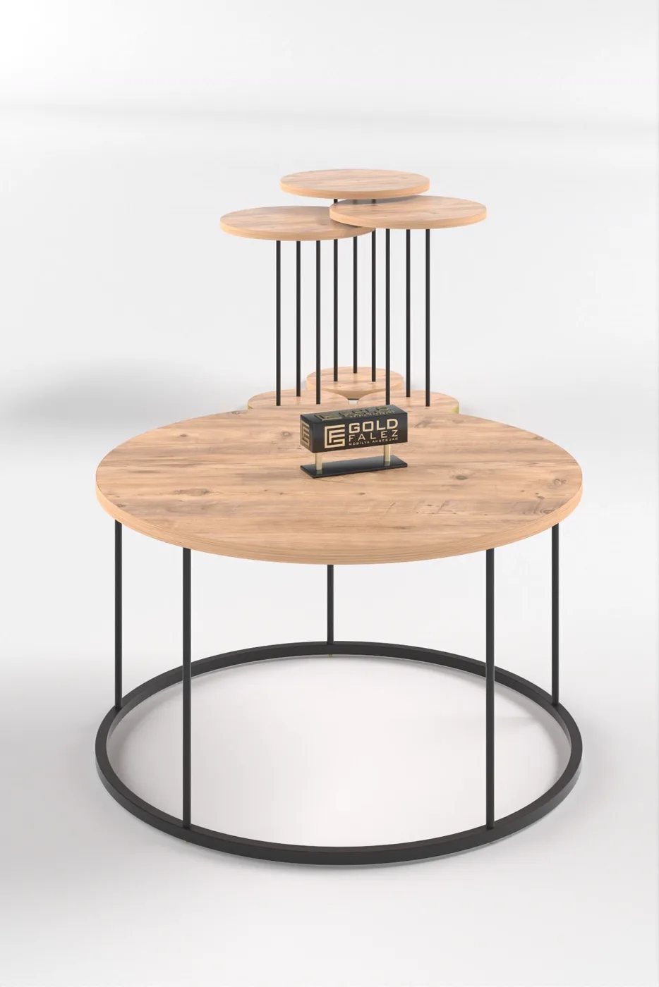 Terra Round Coffee & Nesting Table Set Black Metal Legs - Walnut Atlantic