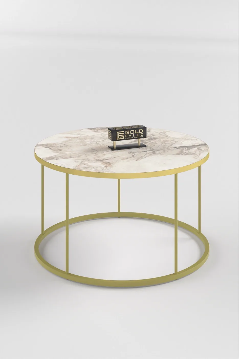 Terra Gold Runder Couchtisch & Satztisch-Set - Gold Weiß Marmor
