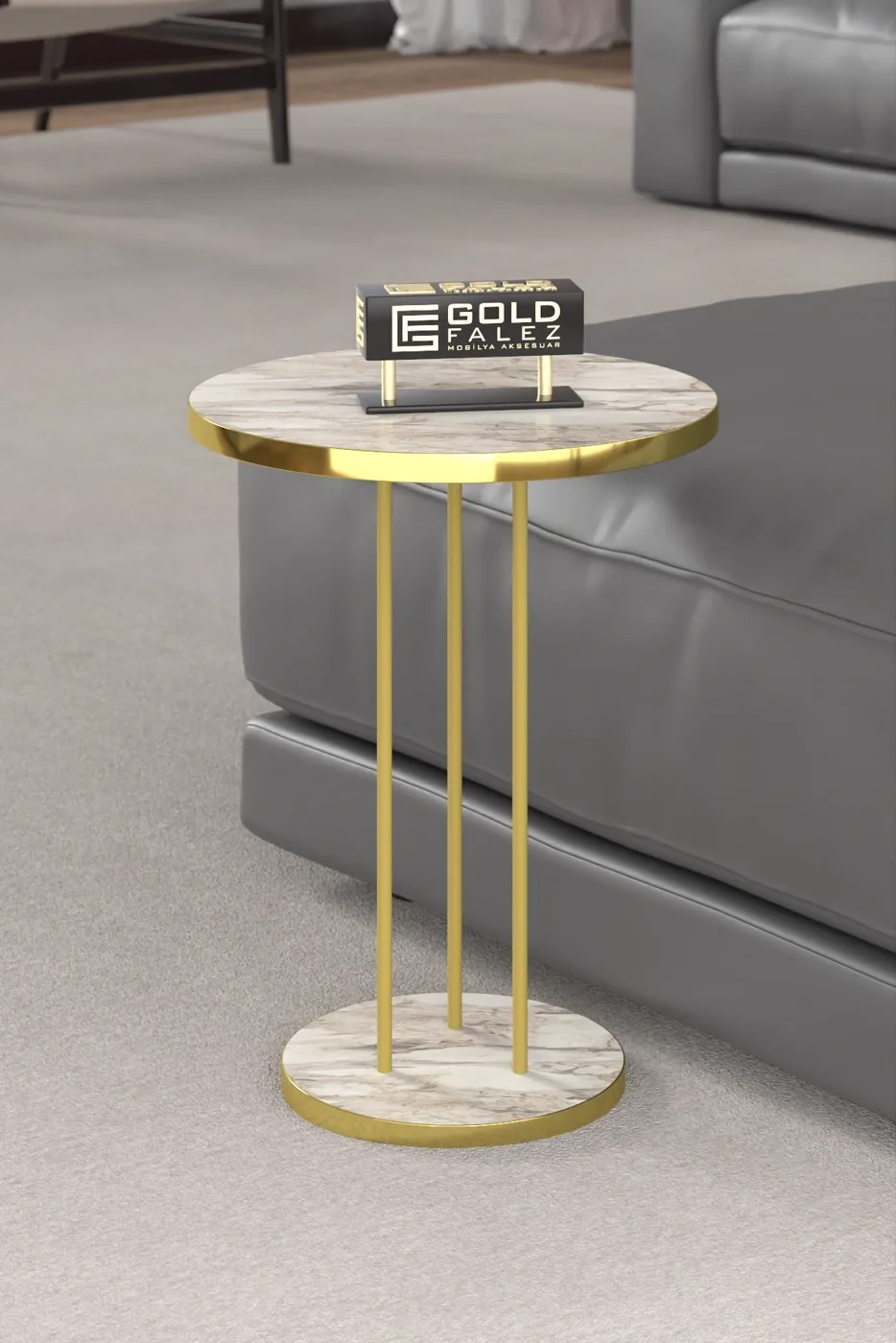 Terra Gold Runder Couchtisch & Satztisch-Set - Gold Weiß Marmor