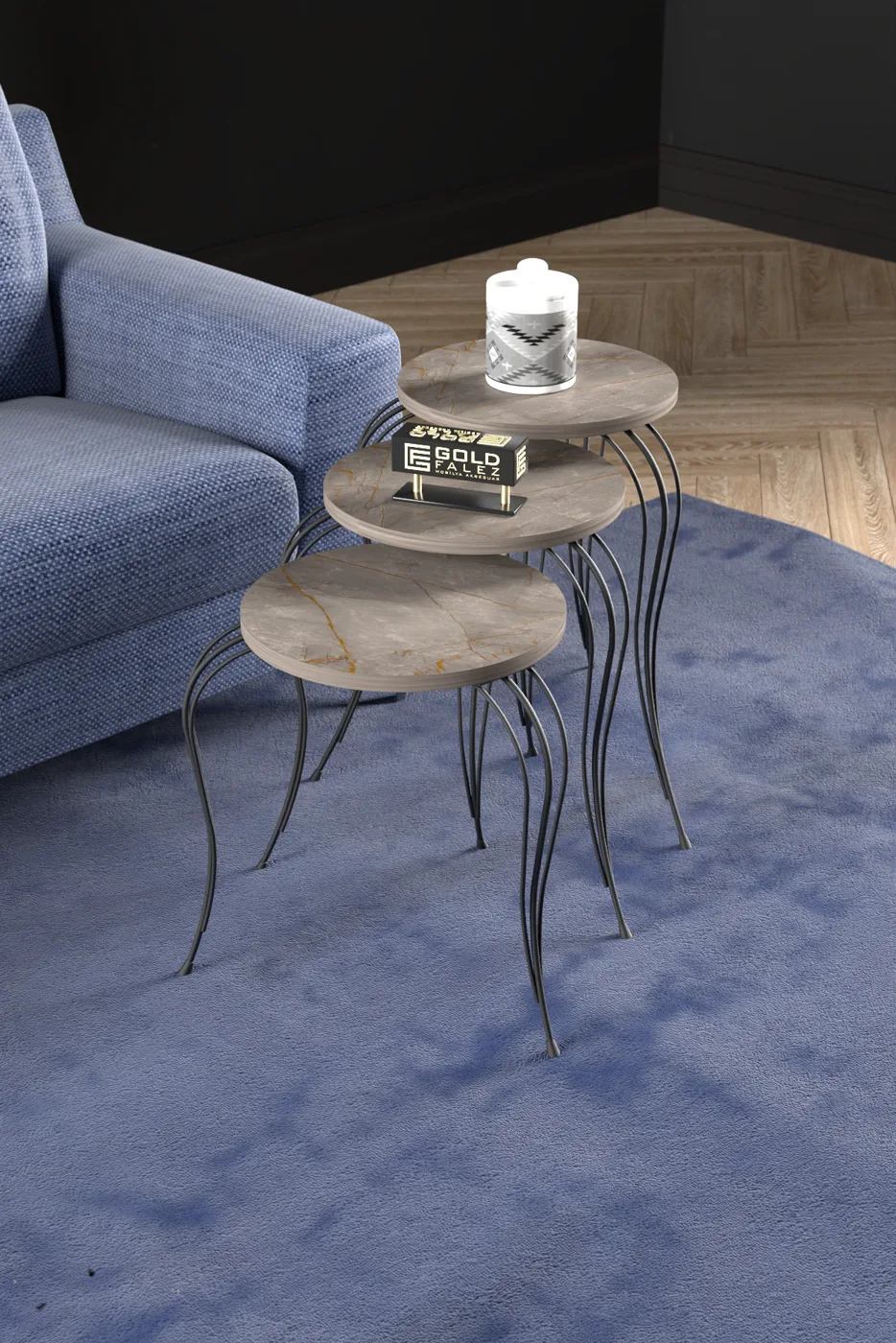 Lukens 3-Piece Round Nesting Table Set Metal Legs - Gordion