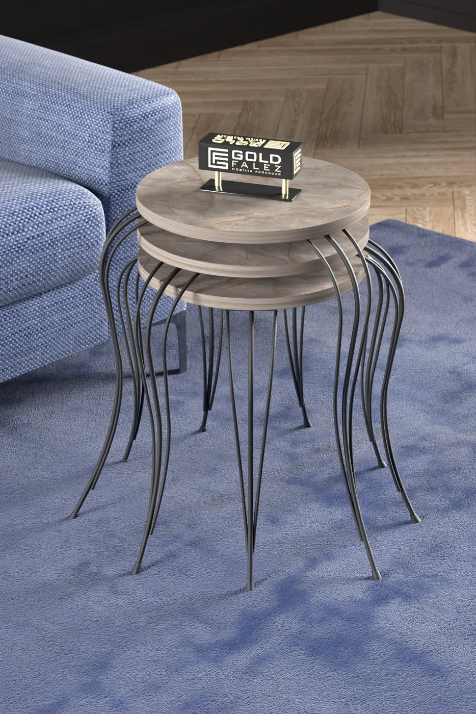 Lukens 3-Piece Round Nesting Table Set Metal Legs - Gordion