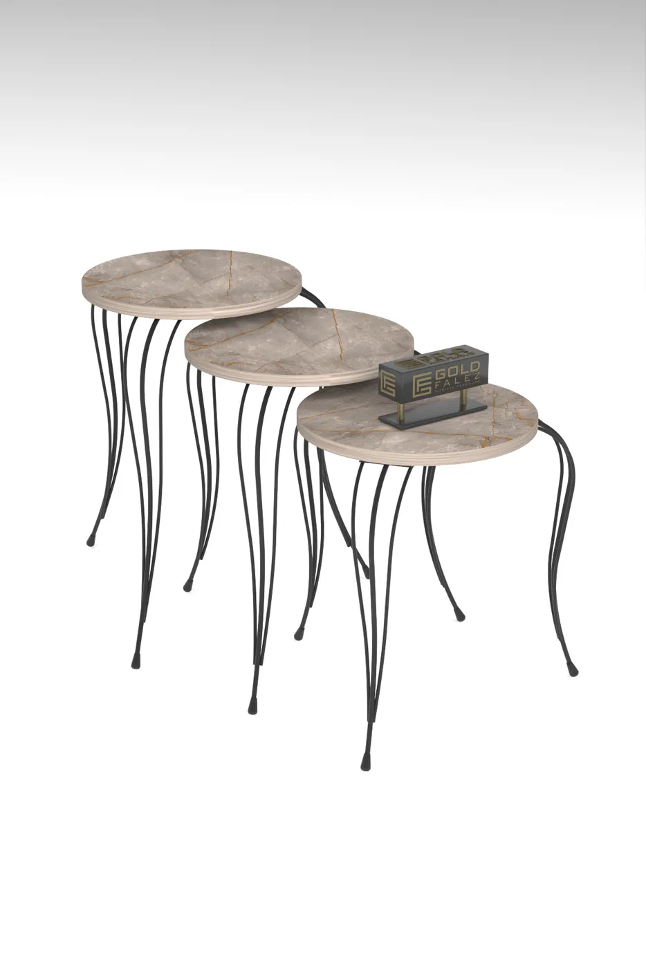Lukens 3-Piece Round Nesting Table Set Metal Legs - Gordion