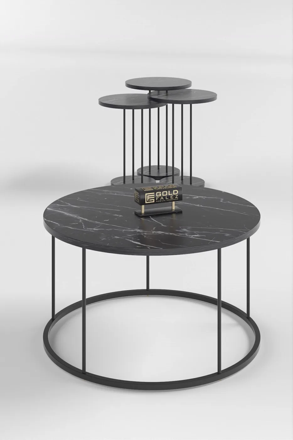 Terra Round Coffee & Nesting Table Set Black Metal Legs - Bendir