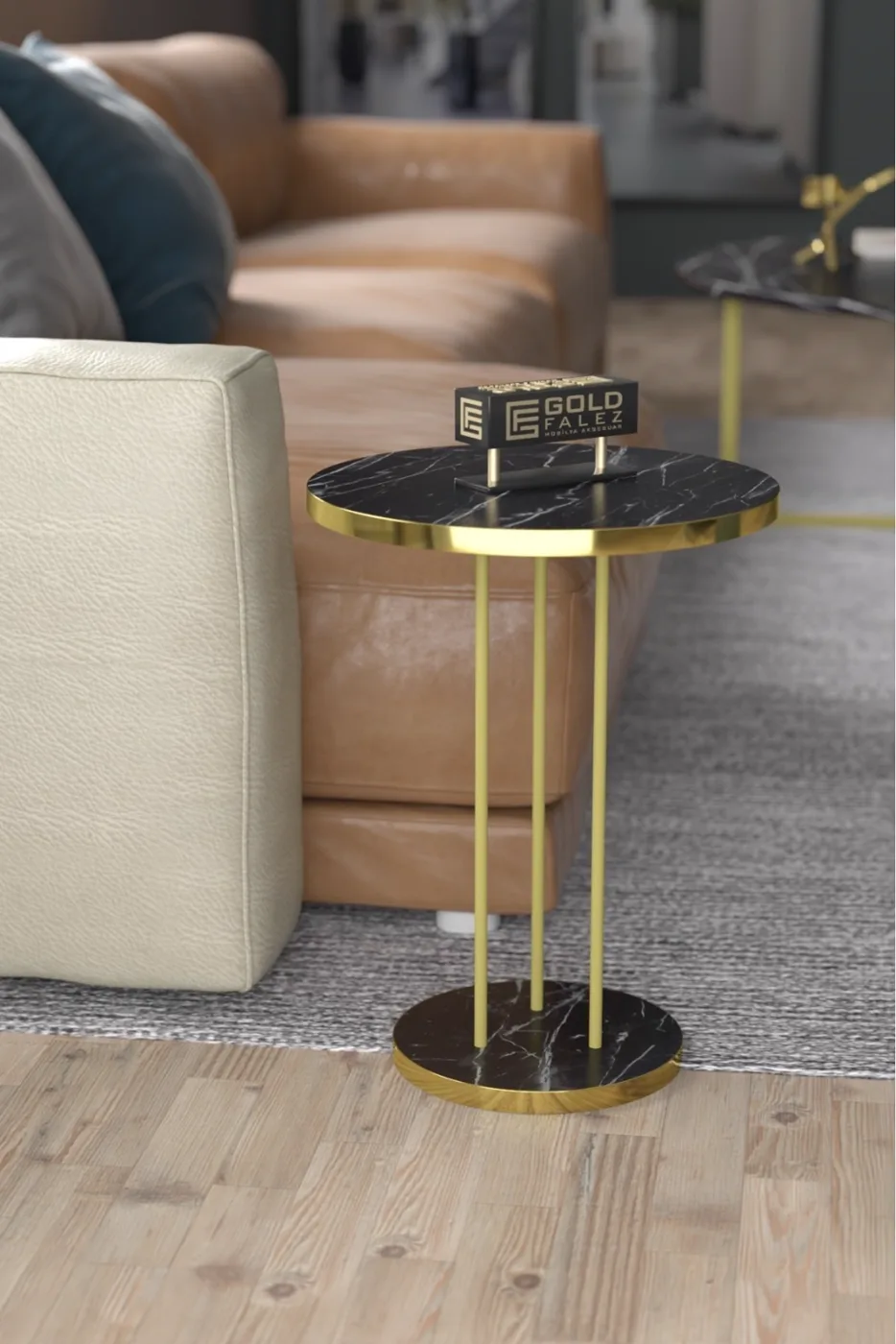 Round Nesting Table Set Metal Legs - Gold Bendir
