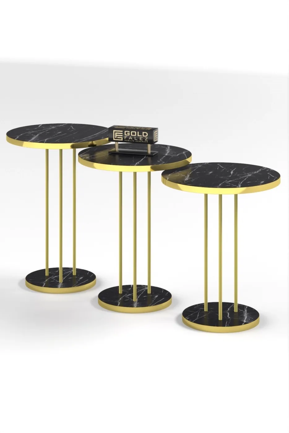 Round Nesting Table Set Metal Legs - Gold Bendir