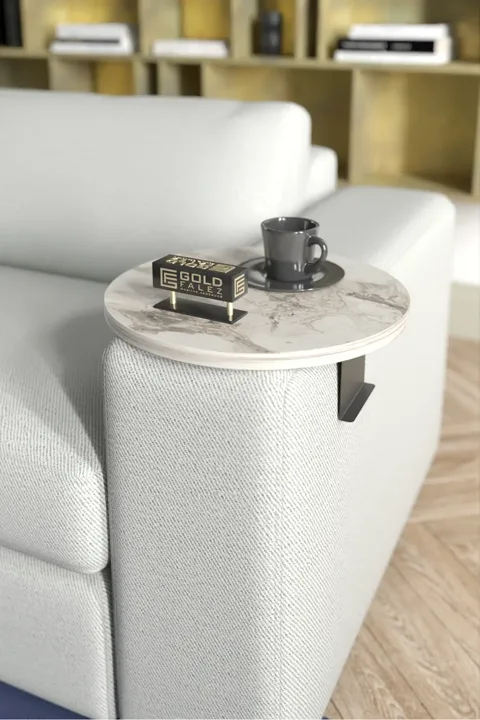 Adjustable Metal Leg Round Tray Side Table - White Marble Effect