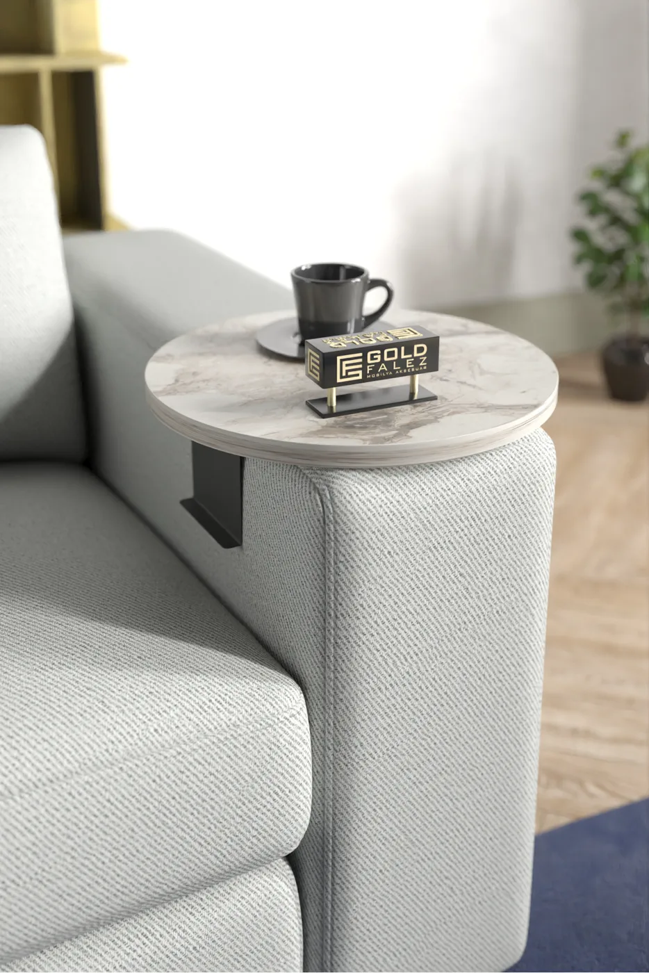 Adjustable Metal Leg Round Tray Side Table - White Marble Effect