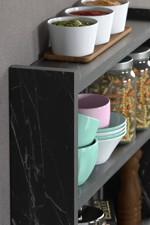 3-Shelf Countertop Kitchen & Bathroom Organiser - Black Marble Effect